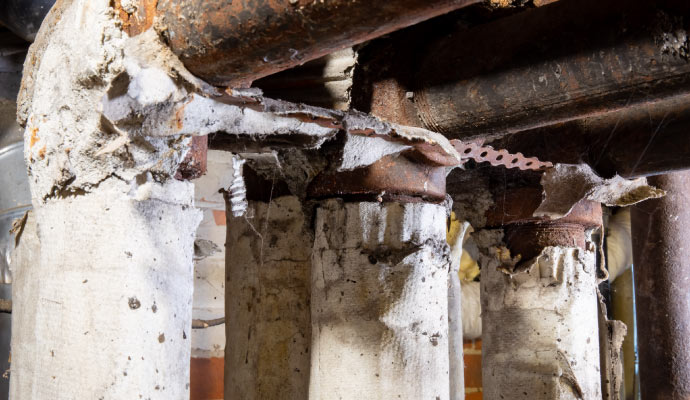 Deteriorating pipes with damaged insulation