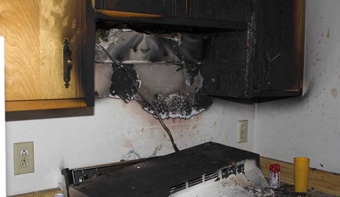 Fire damaged kitchen