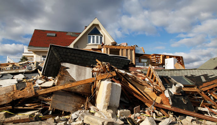 Visible house damaged by natural disaster