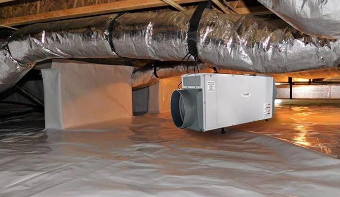 Crawl space dehumidifier installed for moisture control Crawl space dehumidifier installed for moisture control