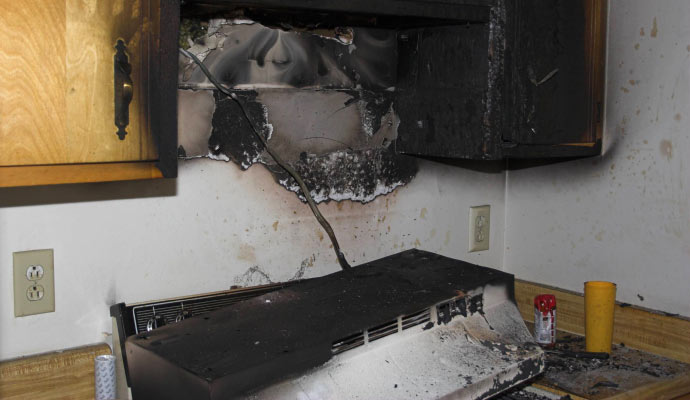 The kitchen was severely damaged by fire