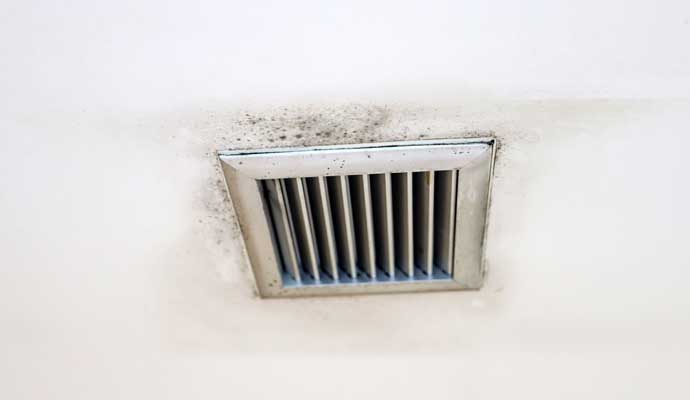 A moldy vent on the ceiling with mold growth around it