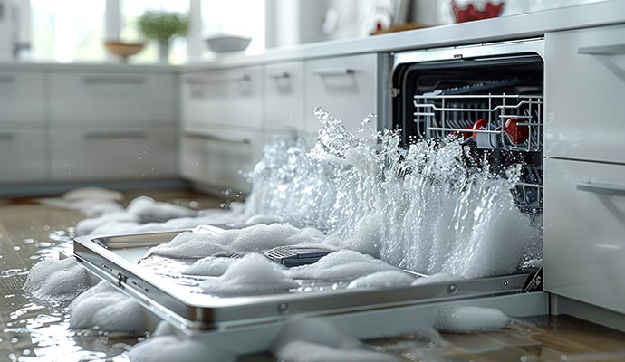 Close-up view of dishwasher overflow