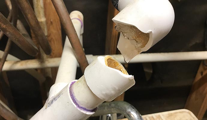 A broken pvc pipe