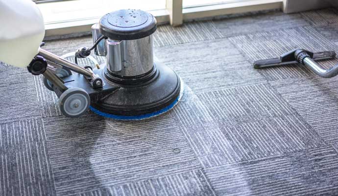 Professional carpet cleaning with equipment