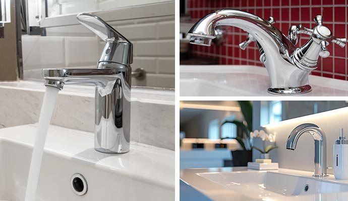 Collage of various types of faucet like: compression, ball, cartidge and ceramic