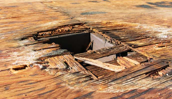 Close-up view of damaged floor