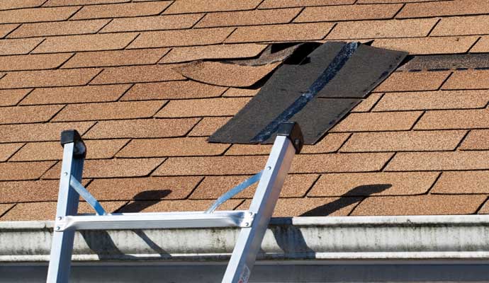 Close-up view of a leaking roof