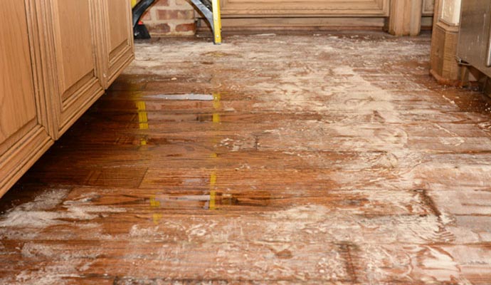 Water damaged wooden floor